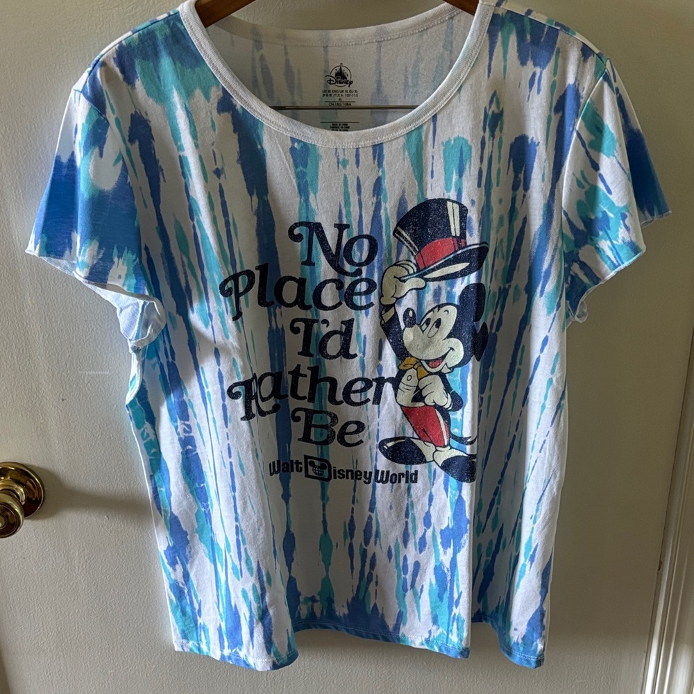 Disney World “No Place I’d Rather Be” Mickey Mouse Tie-Dyed T-Shirt, XL
